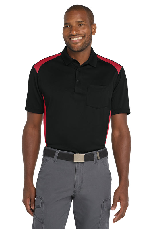 CornerStone Select Snag-Proof Two Way Colorblock Pocket Polo. CS416 - Black/ Red