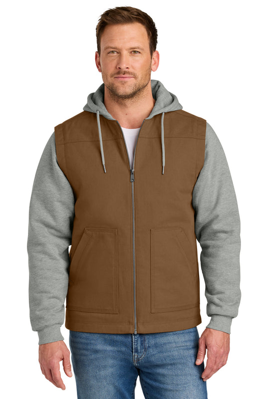 CornerStone Duck Fleece Full-Zip Hooded Jacket CSJ42 - Duck Brown/ Heather Grey