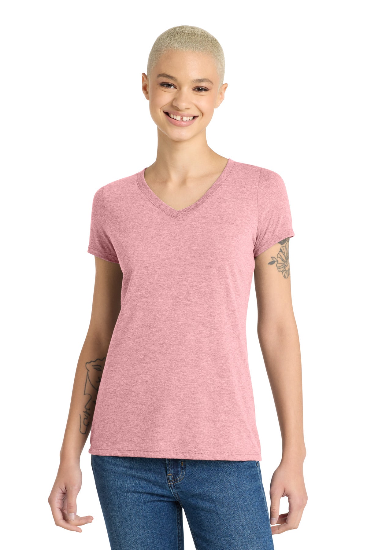 District Women's Perfect Tri V-Neck Tee. DM1350L - Wisteria Heather