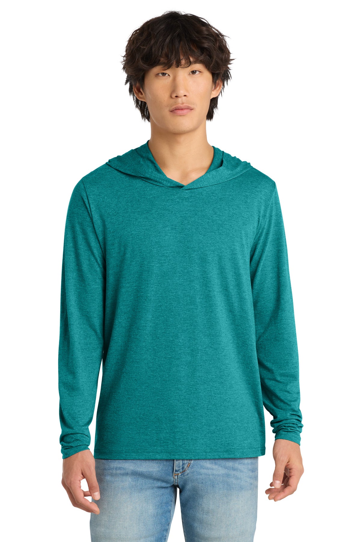 District Perfect Tri Long Sleeve Hoodie. DM139 - Heathered Teal
