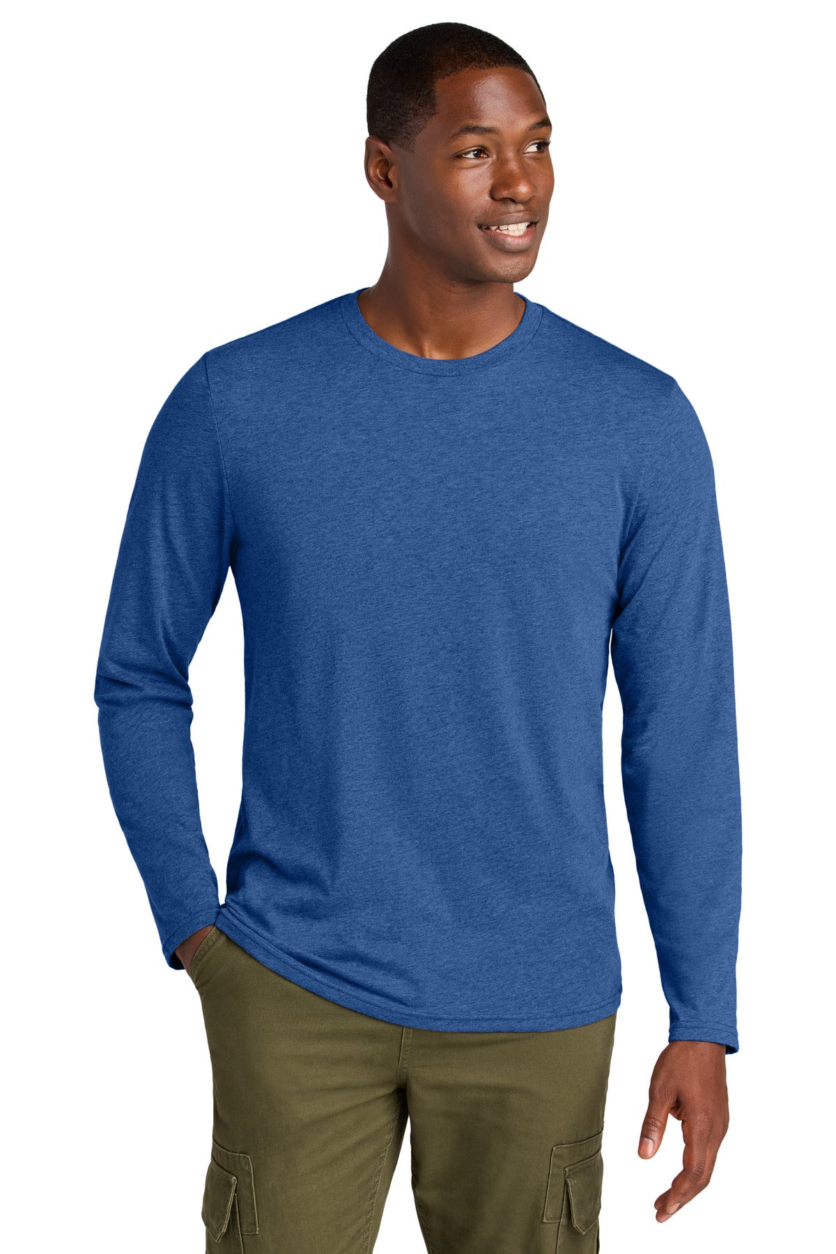 District Perfect Weight CVC Long Sleeve Tee DT185 - Heathered Deep Royal