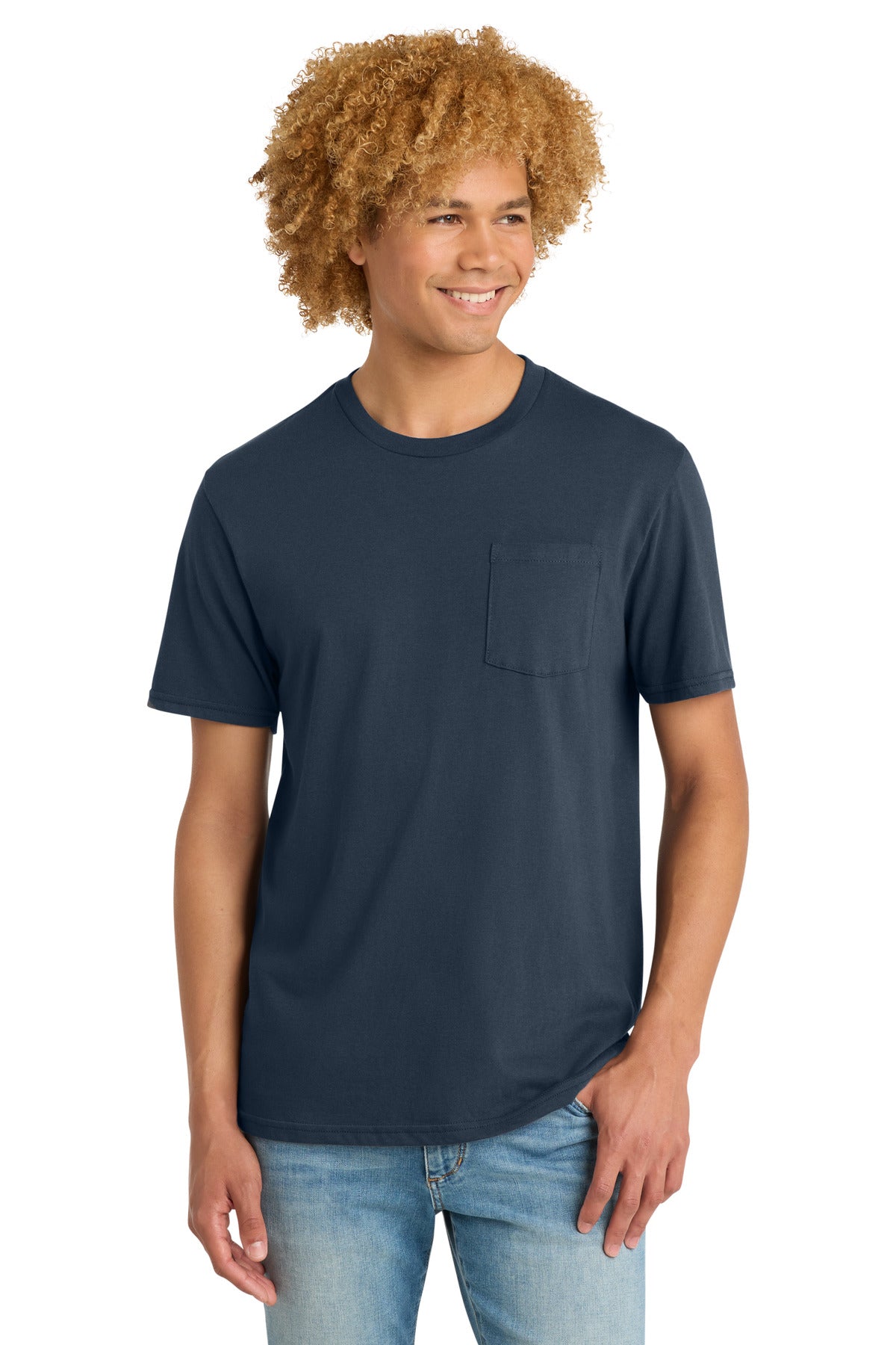 District Very Important Tee with Pocket. DT6000P - New Navy