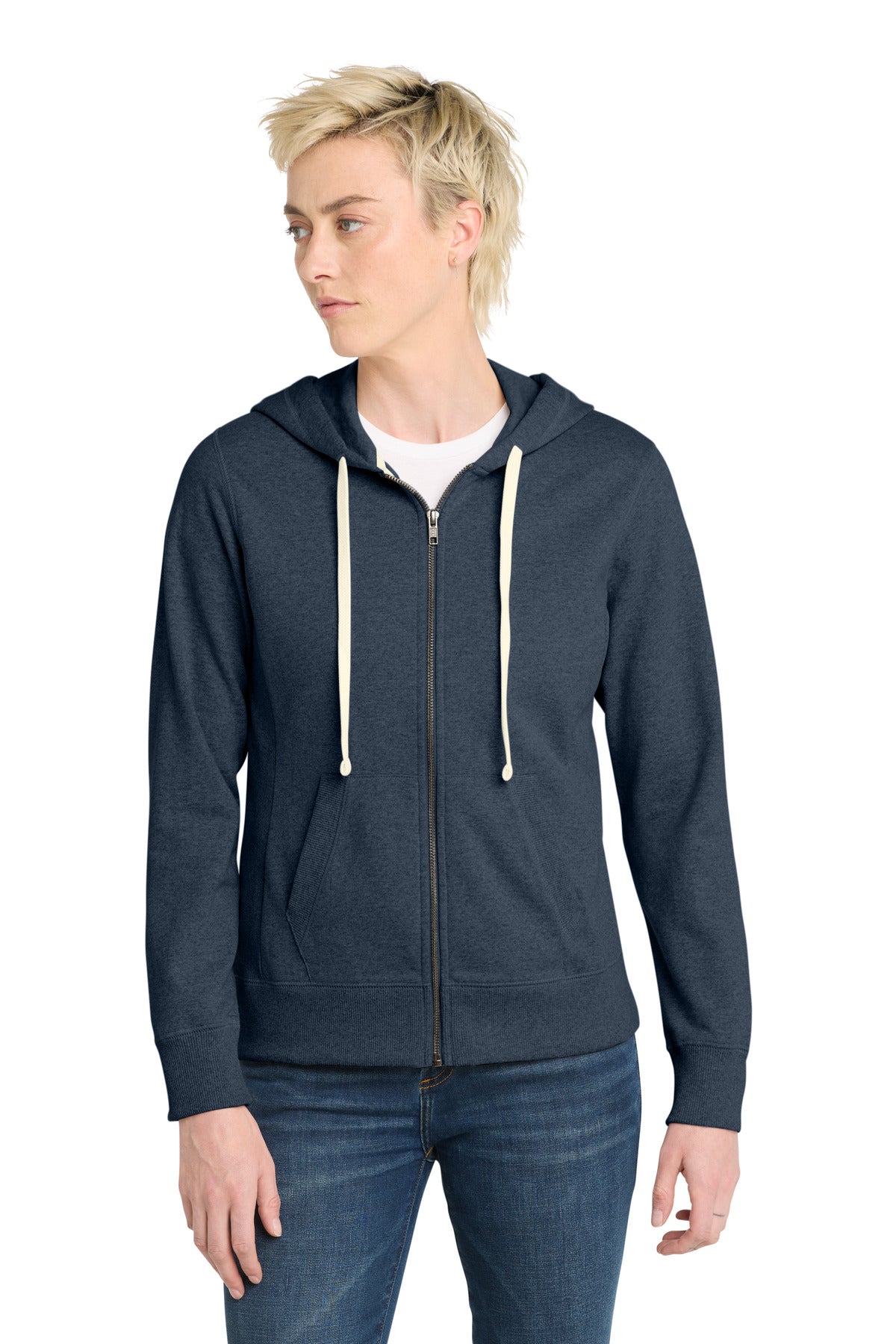 District Women's Re-FleeceFull-Zip Hoodie DT8103 - Heathered Navy