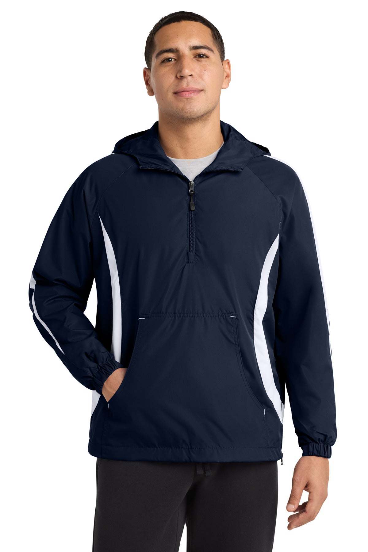 Sport-Tek Colorblock Raglan Anorak. JST63 - True Navy/ White