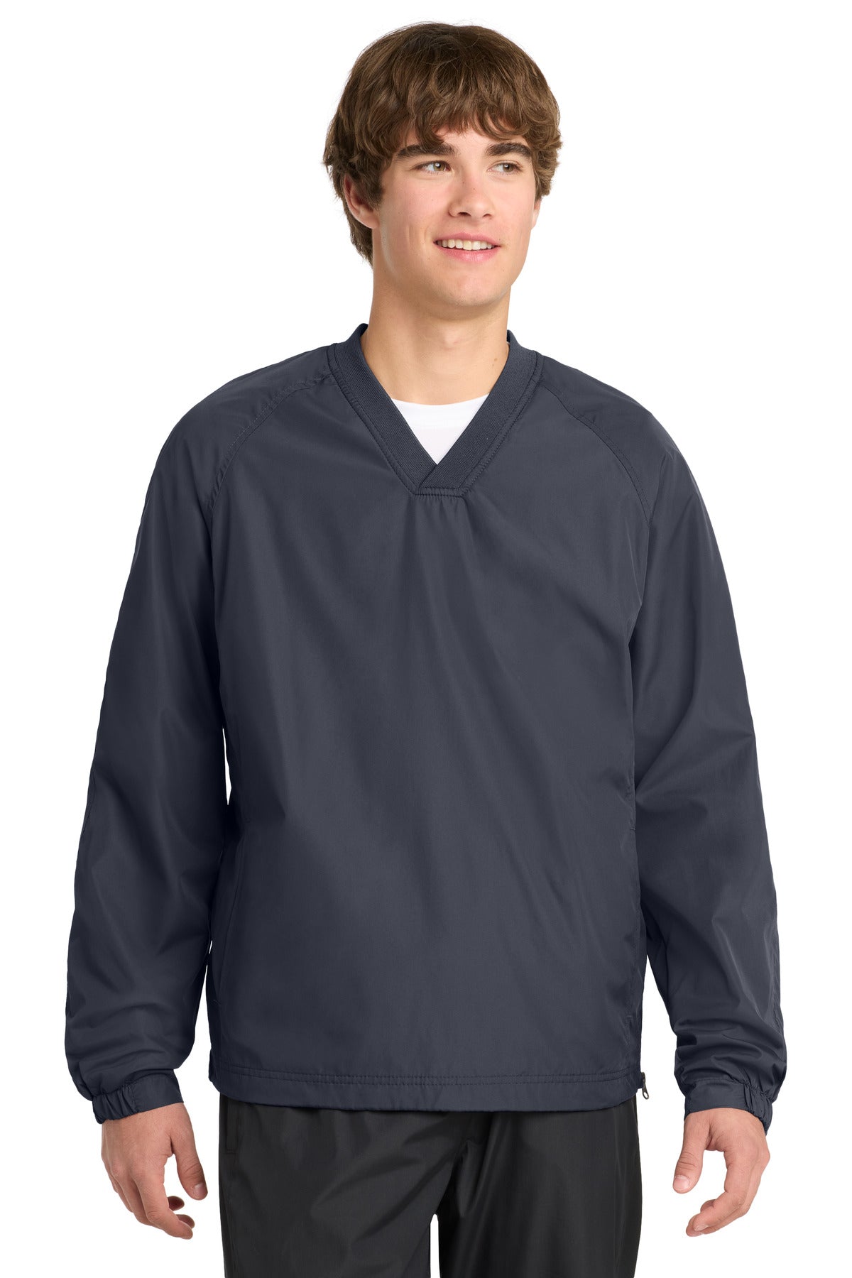Sport-Tek V-Neck Raglan Wind Shirt. JST72 - Graphite