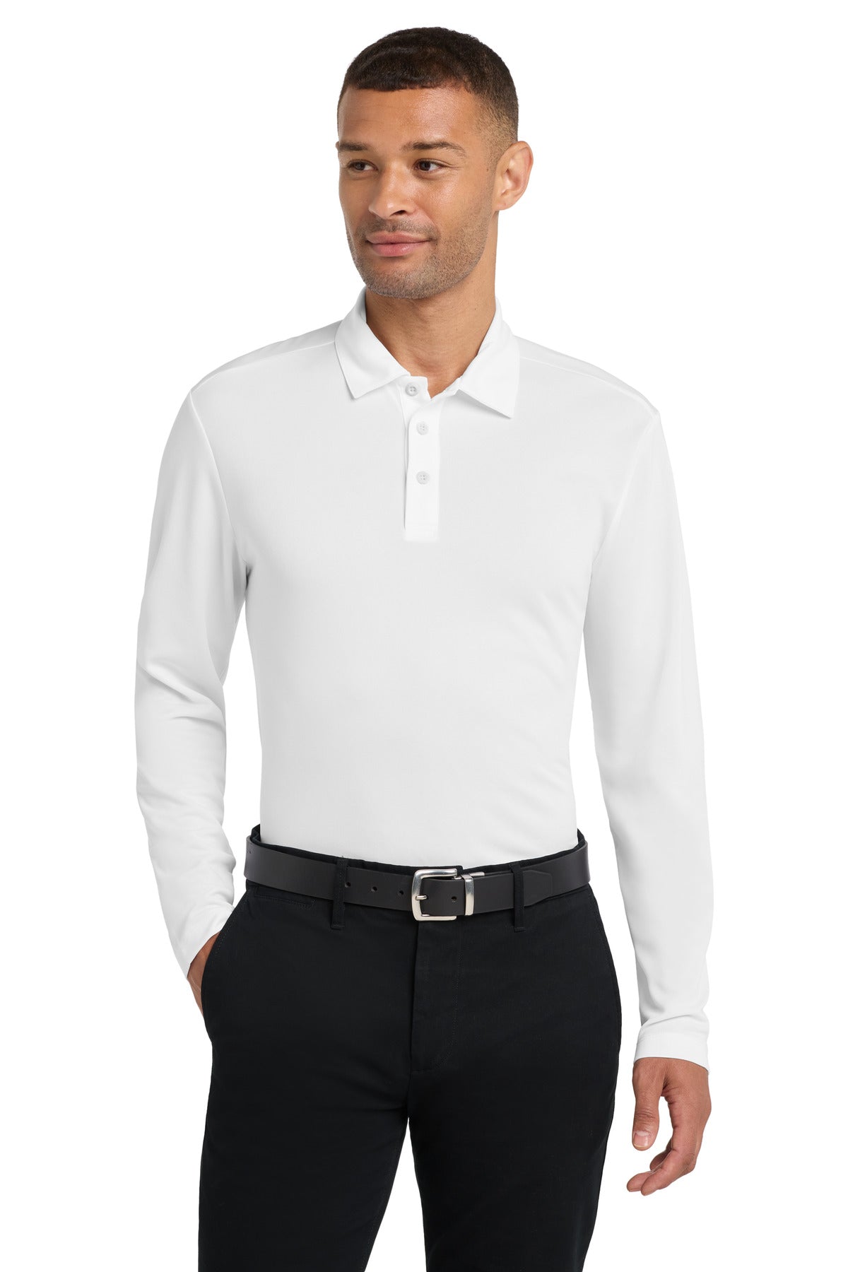 Port Authority Silk Touch Performance Long Sleeve Polo. K540LS - White
