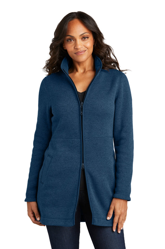 Port Authority Women's Arc Sweater Fleece Long Jacket L425 - Insignia Blue Heather