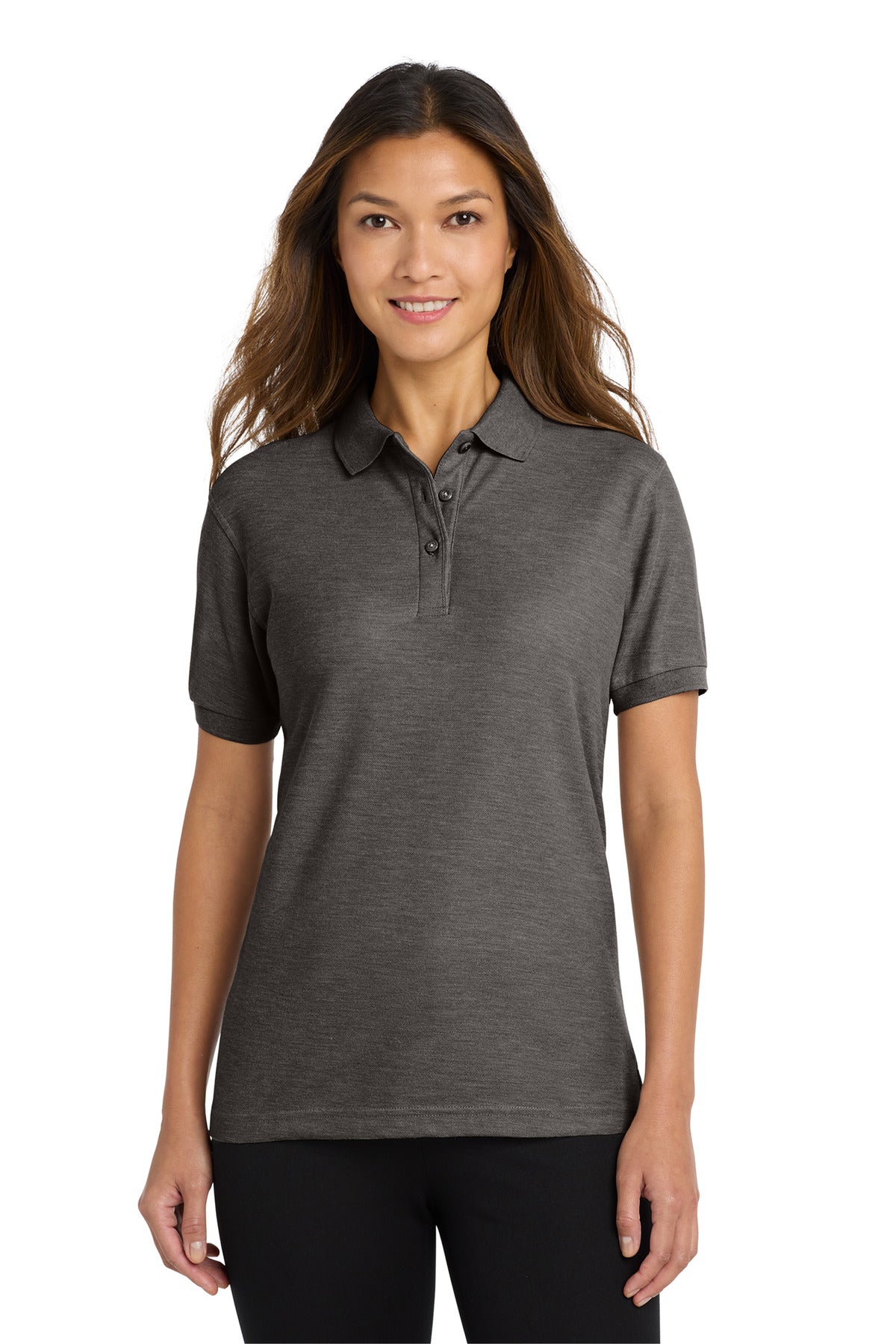 Port Authority Women's Silk Touch Polo. L500 - Charcoal Heather Grey
