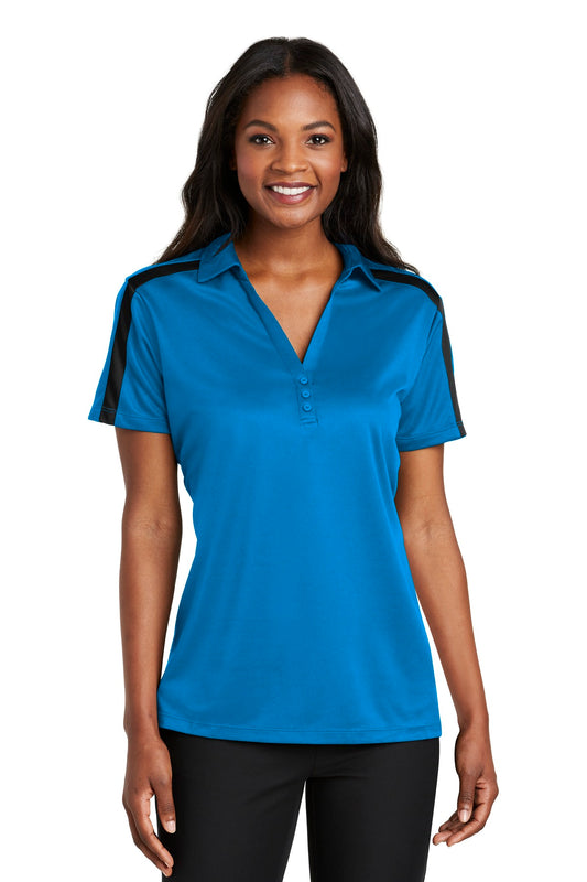Port Authority Women's Silk Touch Performance Colorblock Stripe Polo. L547 - Brilliant Blue/ Black