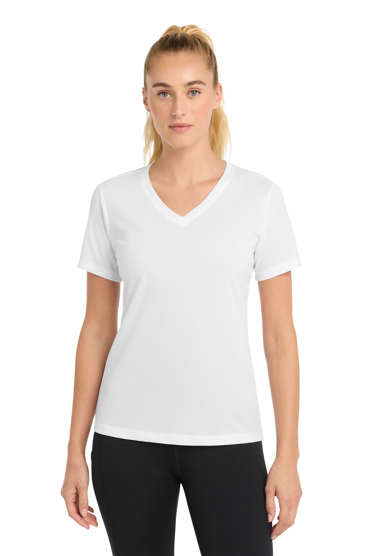 Sport-Tek Women's PosiCharge RacerMesh V-Neck Tee. LST340 - White