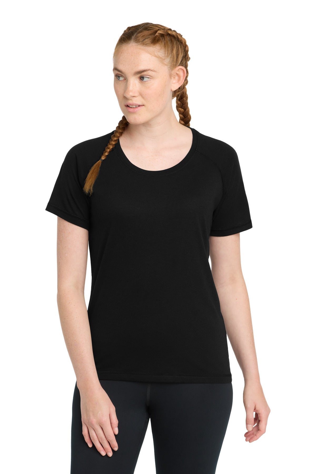 Sport-Tek Women's PosiCharge Tri-Blend Wicking Scoop Neck Raglan Tee. LST400 - Black Triad Solid