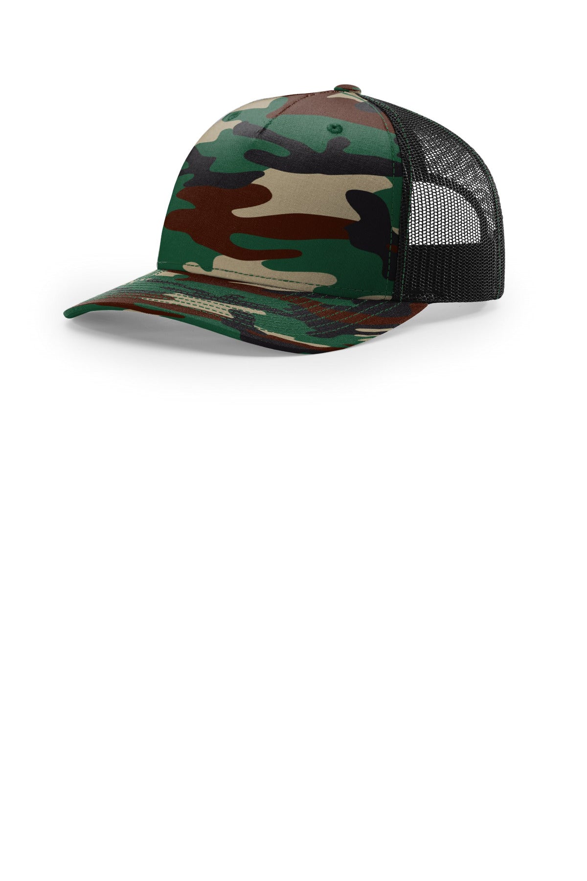 Richardson Printed Five-Panel Trucker 112PFP - Green Camo/ Black