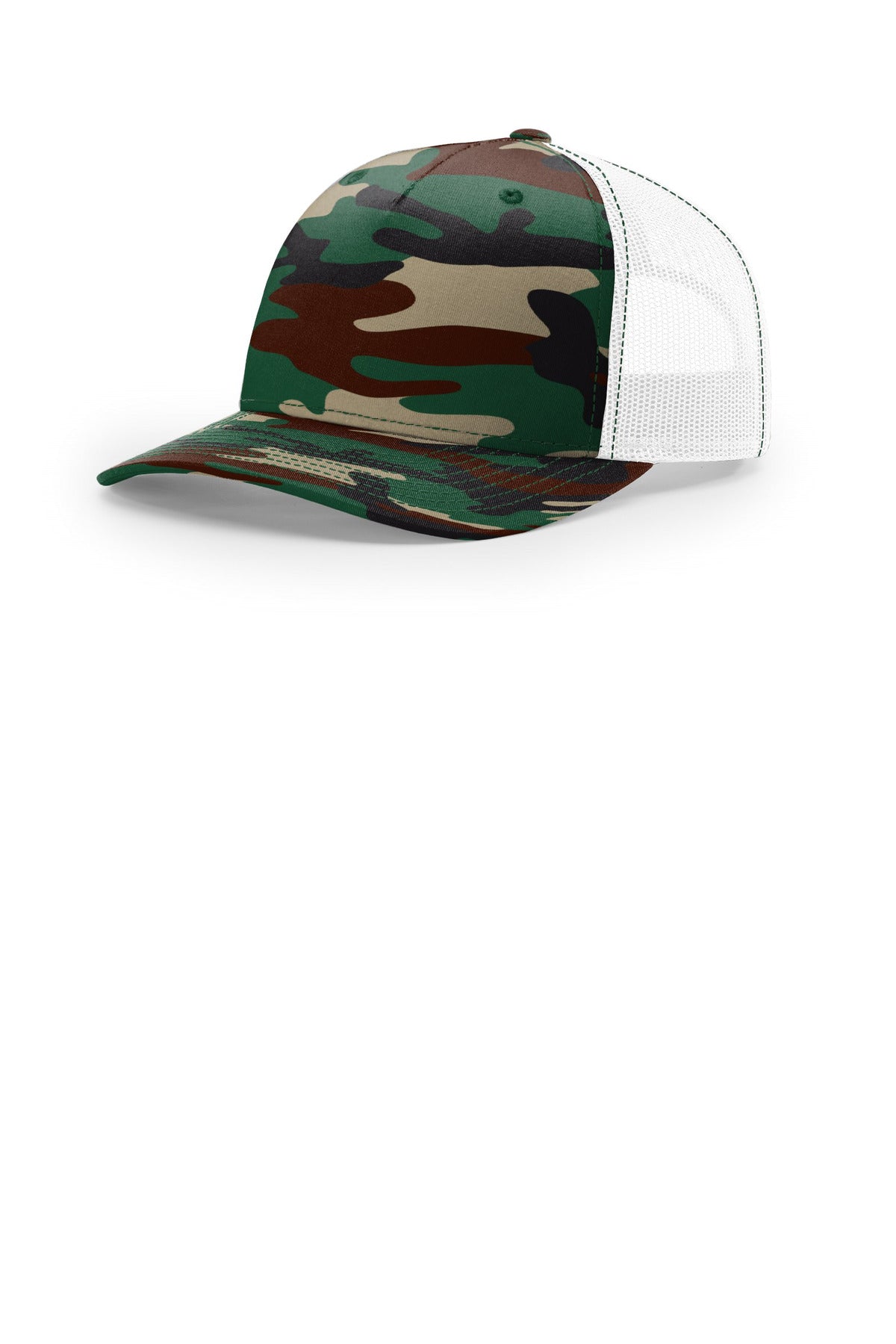 Richardson Printed Five-Panel Trucker 112PFP - Green Camo/ White