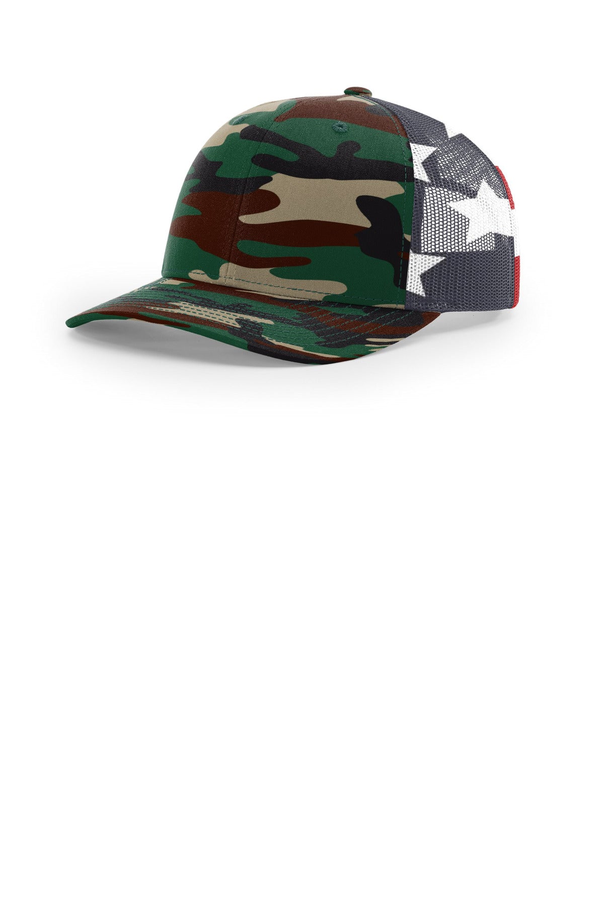 Richardson Printed Mesh Trucker 112PM - Green Camo/ Stars Stripes