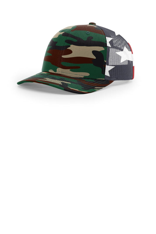Richardson Printed Mesh Trucker 112PM - Green Camo/ Stars Stripes