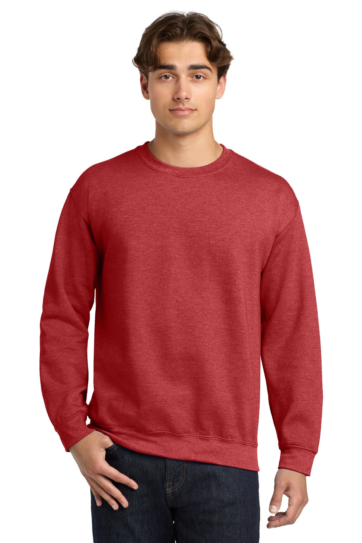 Gildan Heavy Blend Crewneck Sweatshirt.  18000 - Heather Scarlet Red