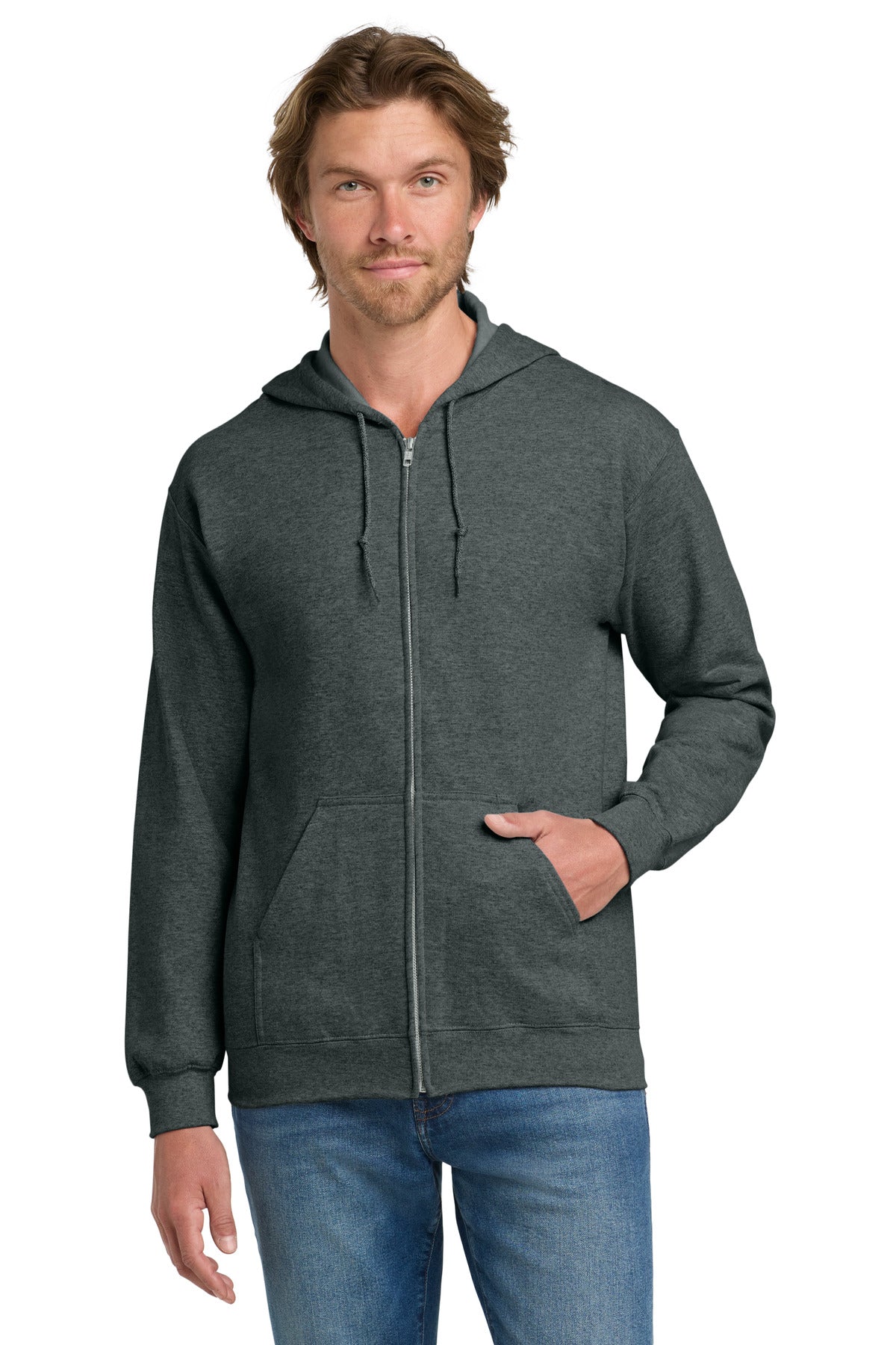 Gildan - Heavy Blend Full-Zip Hooded Sweatshirt. 18600 - Dark Heather Grey