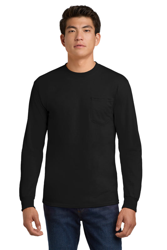 Gildan - Ultra Cotton 100% US Cotton Long Sleeve T-Shirt with Pocket.  2410 - Black