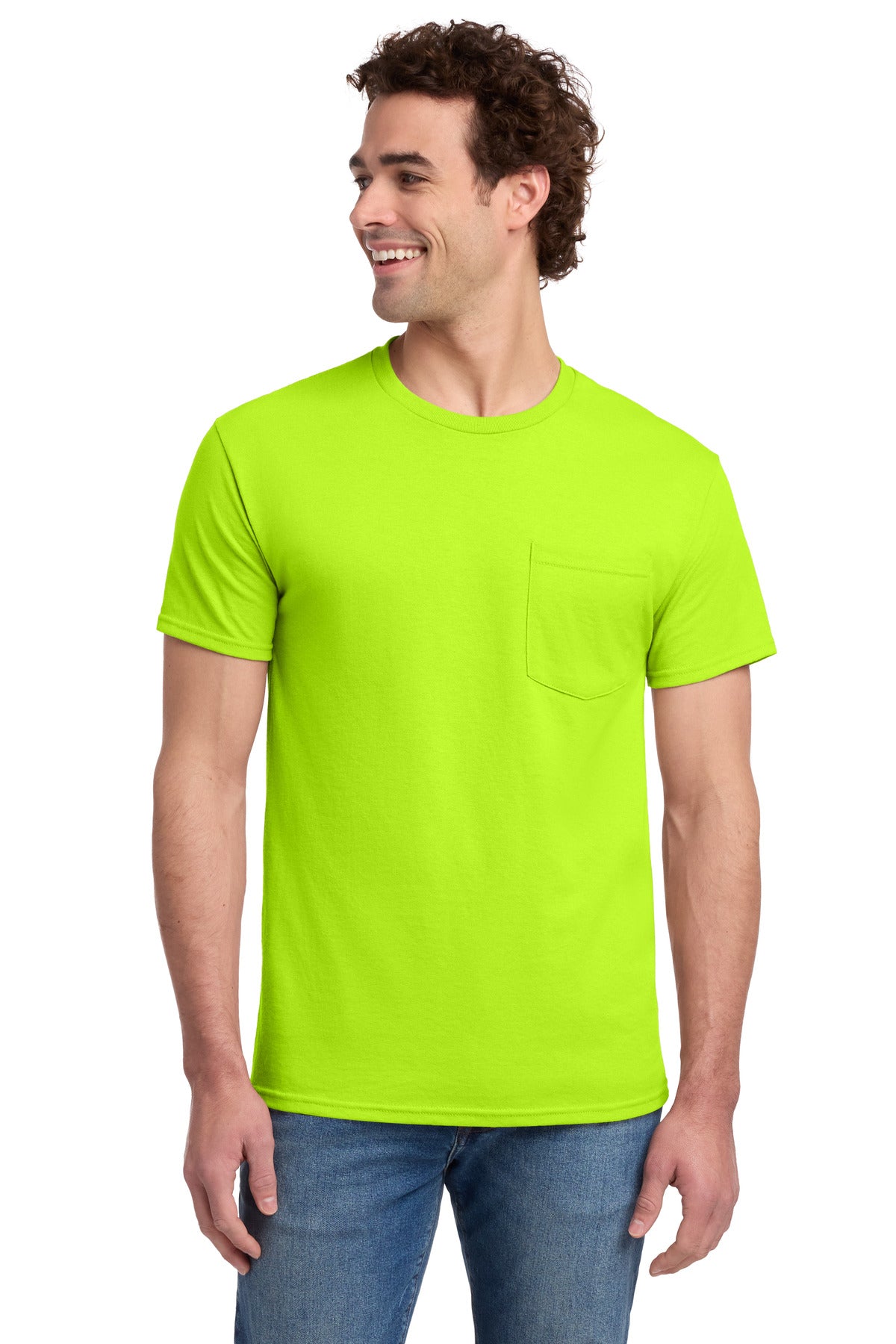 Jerzees -  Dri-Power 50/50 Cotton/Poly Pocket T-Shirt.  29MP - Safety Green