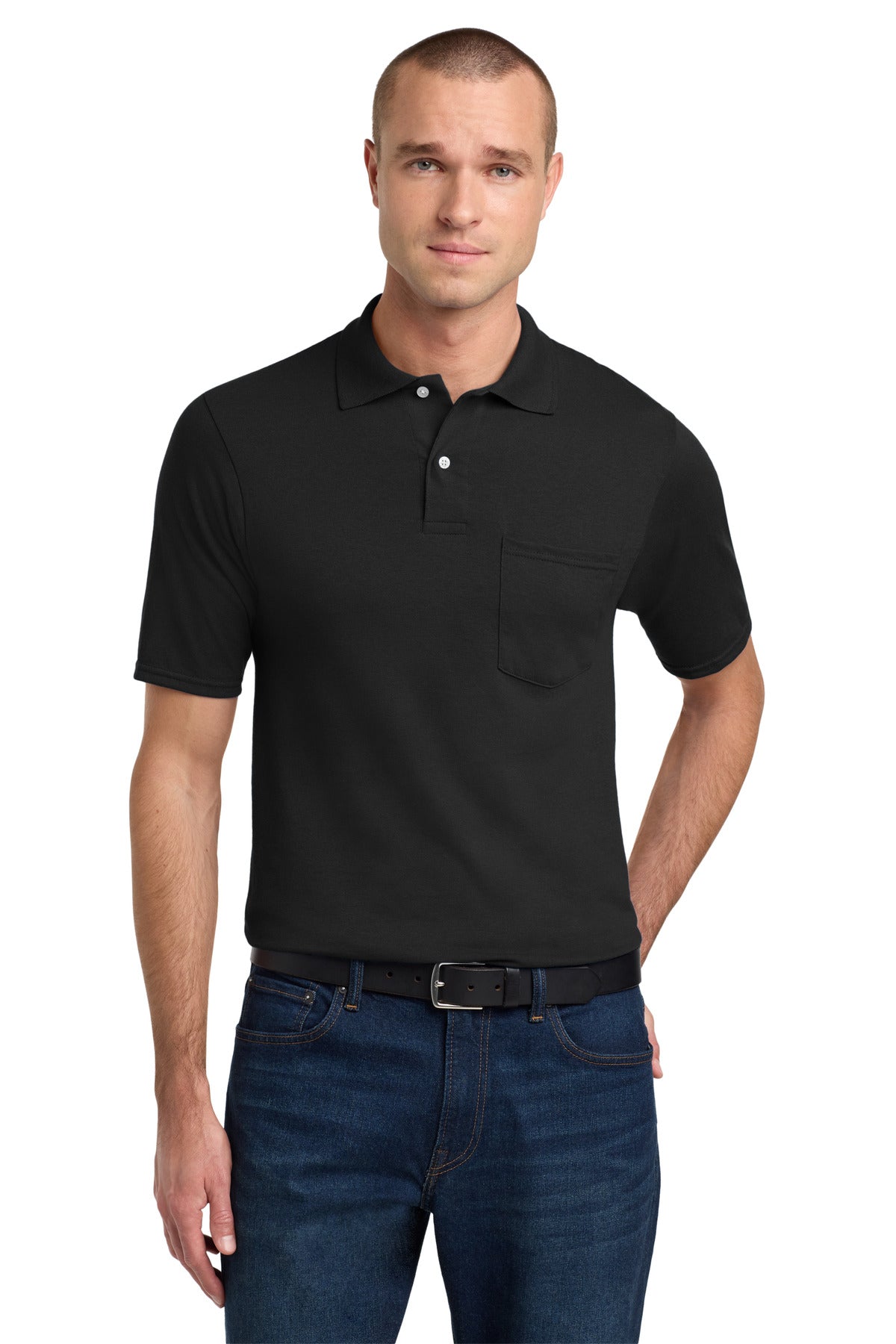 Jerzees Dri-Power Pocket Sport Shirt. 436MP - Black