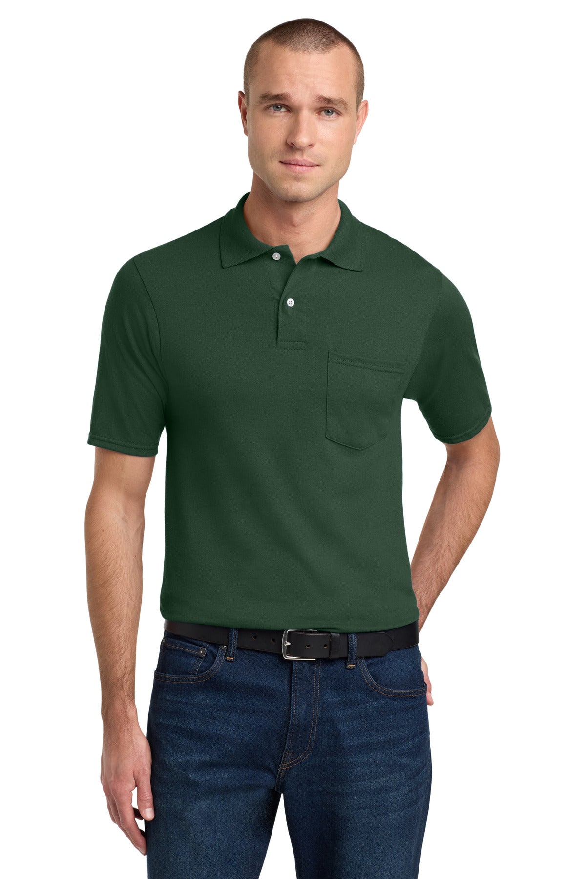 Jerzees Dri-Power Pocket Sport Shirt. 436MP - Forest Green