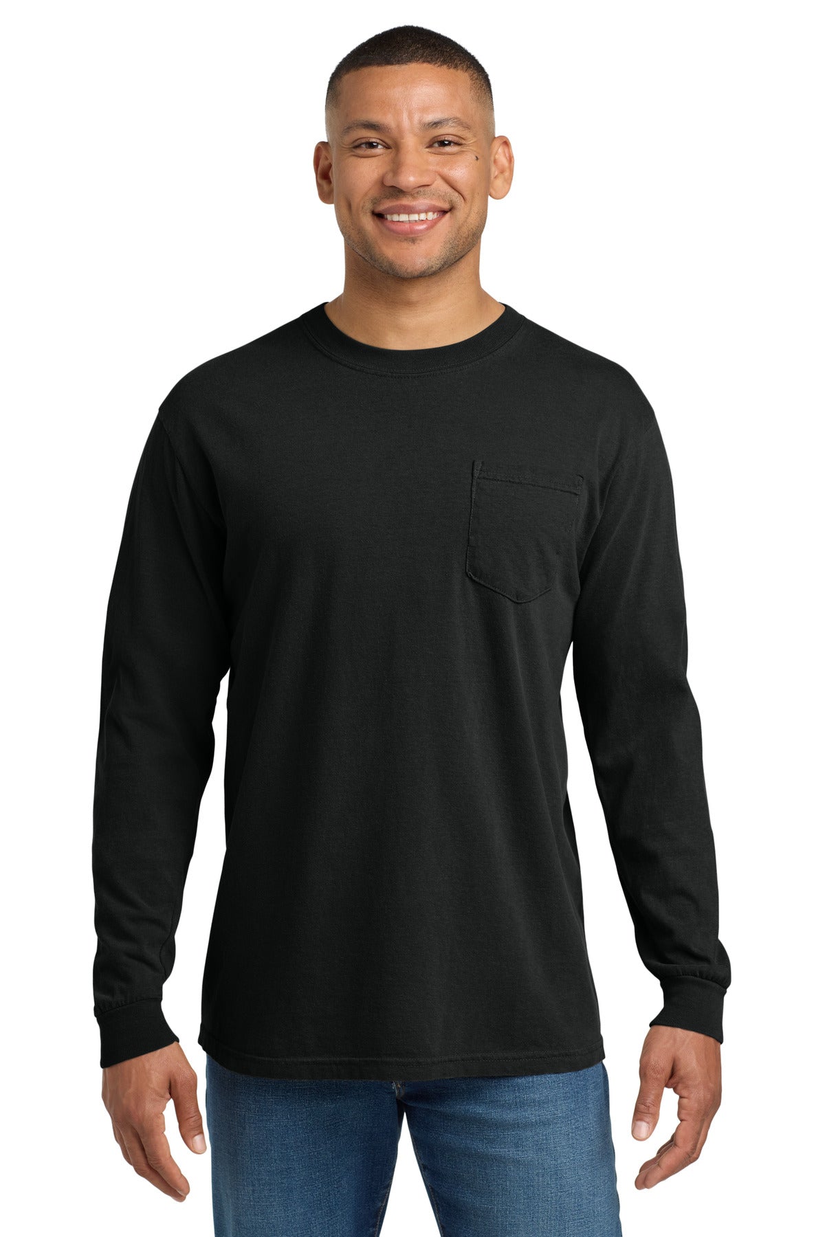 COMFORT COLORS  Heavyweight Ring Spun Long Sleeve Pocket Tee. 4410 - Black