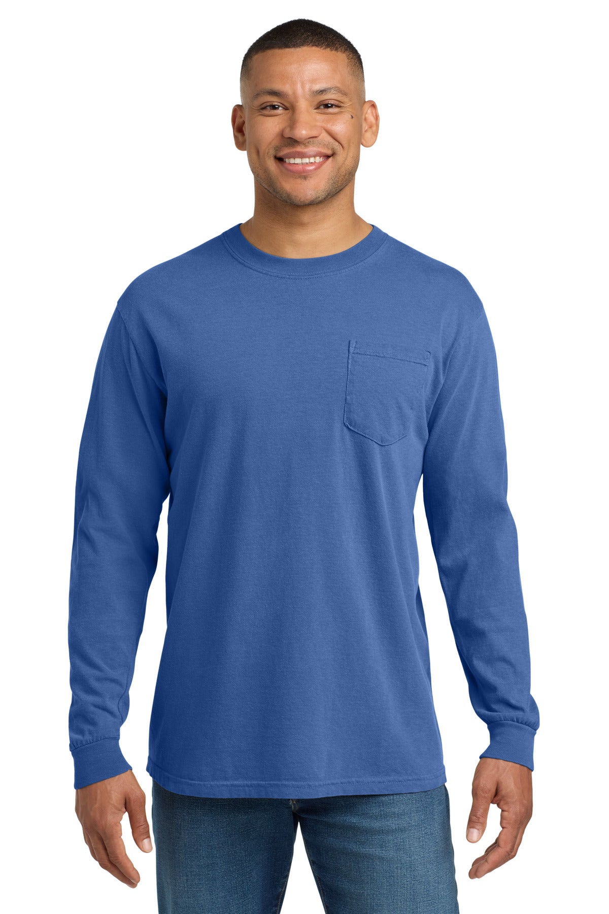 COMFORT COLORS  Heavyweight Ring Spun Long Sleeve Pocket Tee. 4410 - Flo Blue
