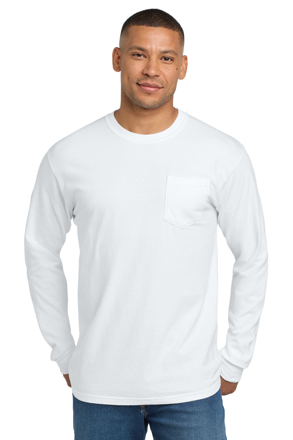 COMFORT COLORS  Heavyweight Ring Spun Long Sleeve Pocket Tee. 4410 - White