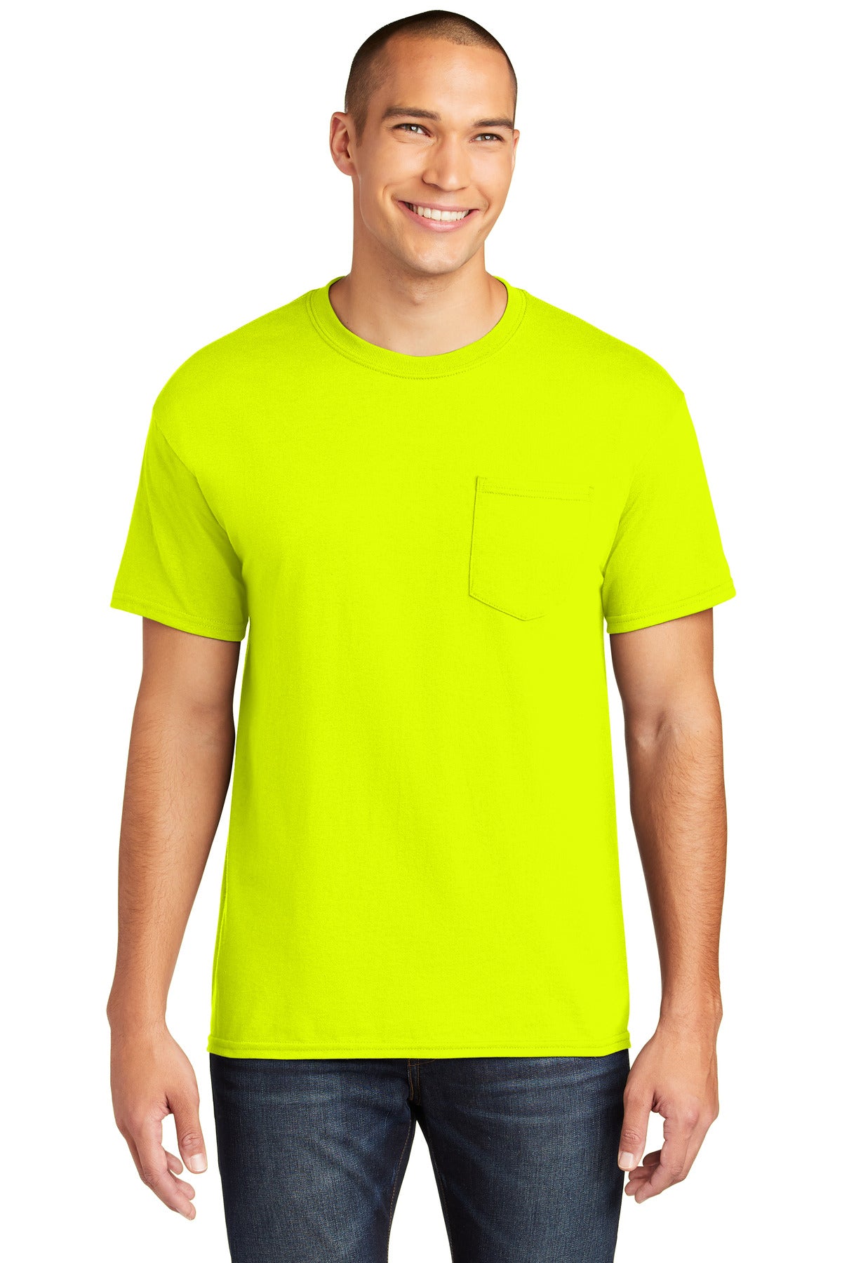 Gildan  Heavy Cotton  100% Cotton Pocket T-Shirt. 5300 - Safety Green