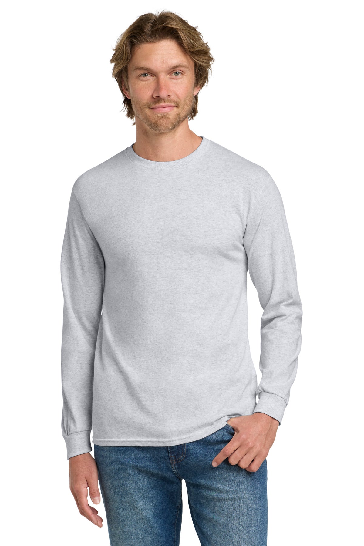 Gildan - Heavy Cotton 100% Cotton Long Sleeve T-Shirt.  5400 - Ash