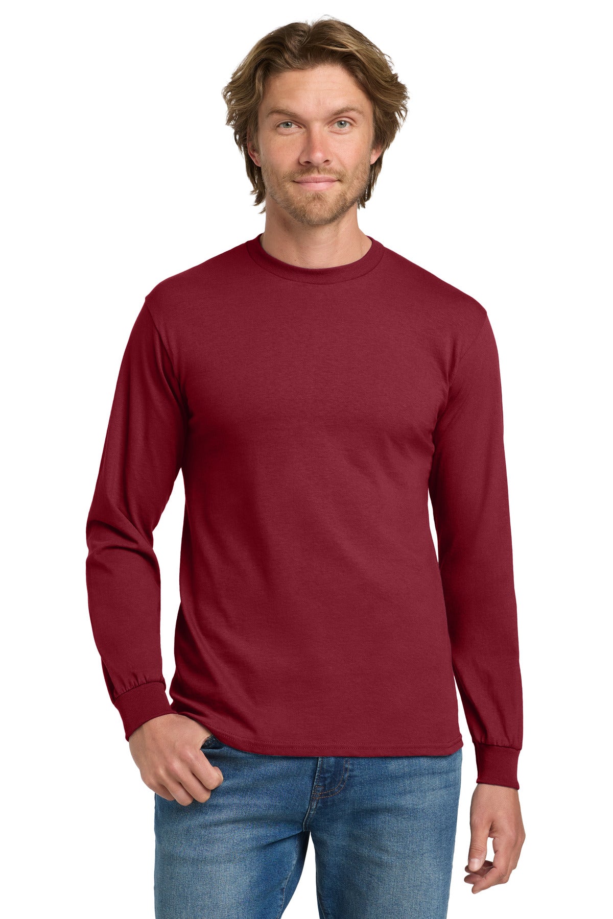 Gildan - Heavy Cotton 100% Cotton Long Sleeve T-Shirt.  5400 - Cardinal Red