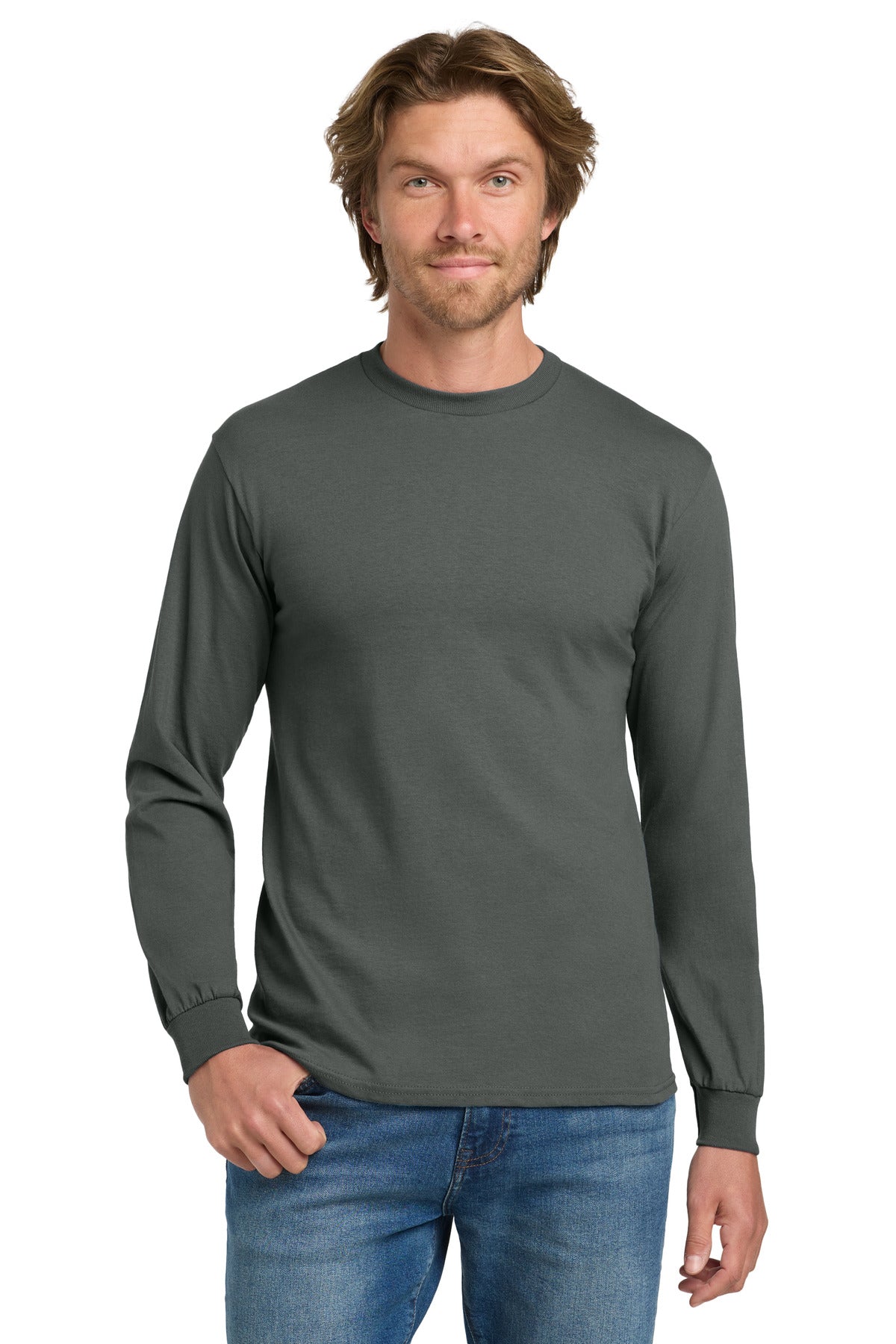 Gildan - Heavy Cotton 100% Cotton Long Sleeve T-Shirt.  5400 - Charcoal