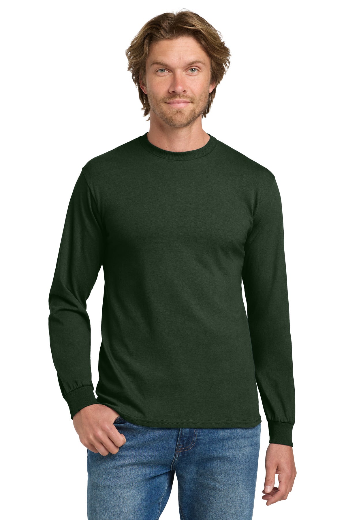 Gildan - Heavy Cotton 100% Cotton Long Sleeve T-Shirt.  5400 - Forest