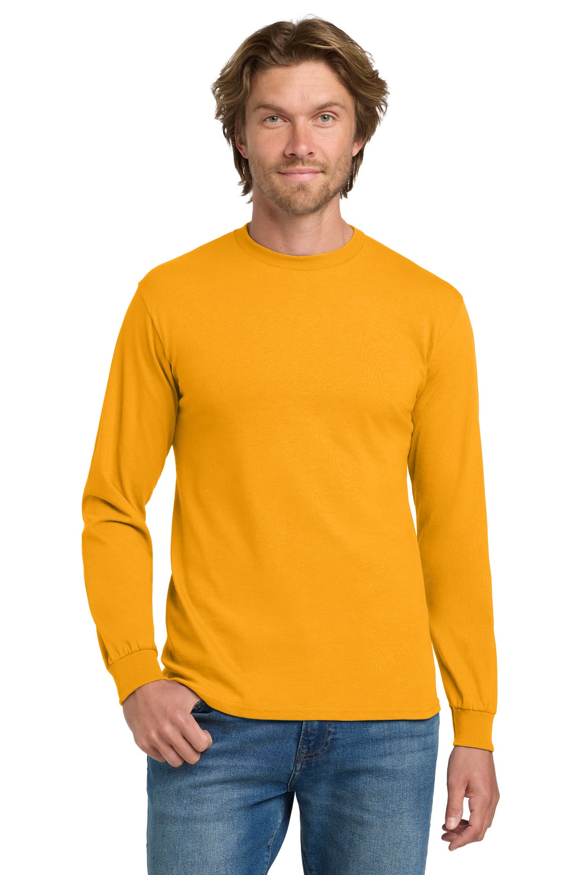 Gildan - Heavy Cotton 100% Cotton Long Sleeve T-Shirt.  5400 - Gold