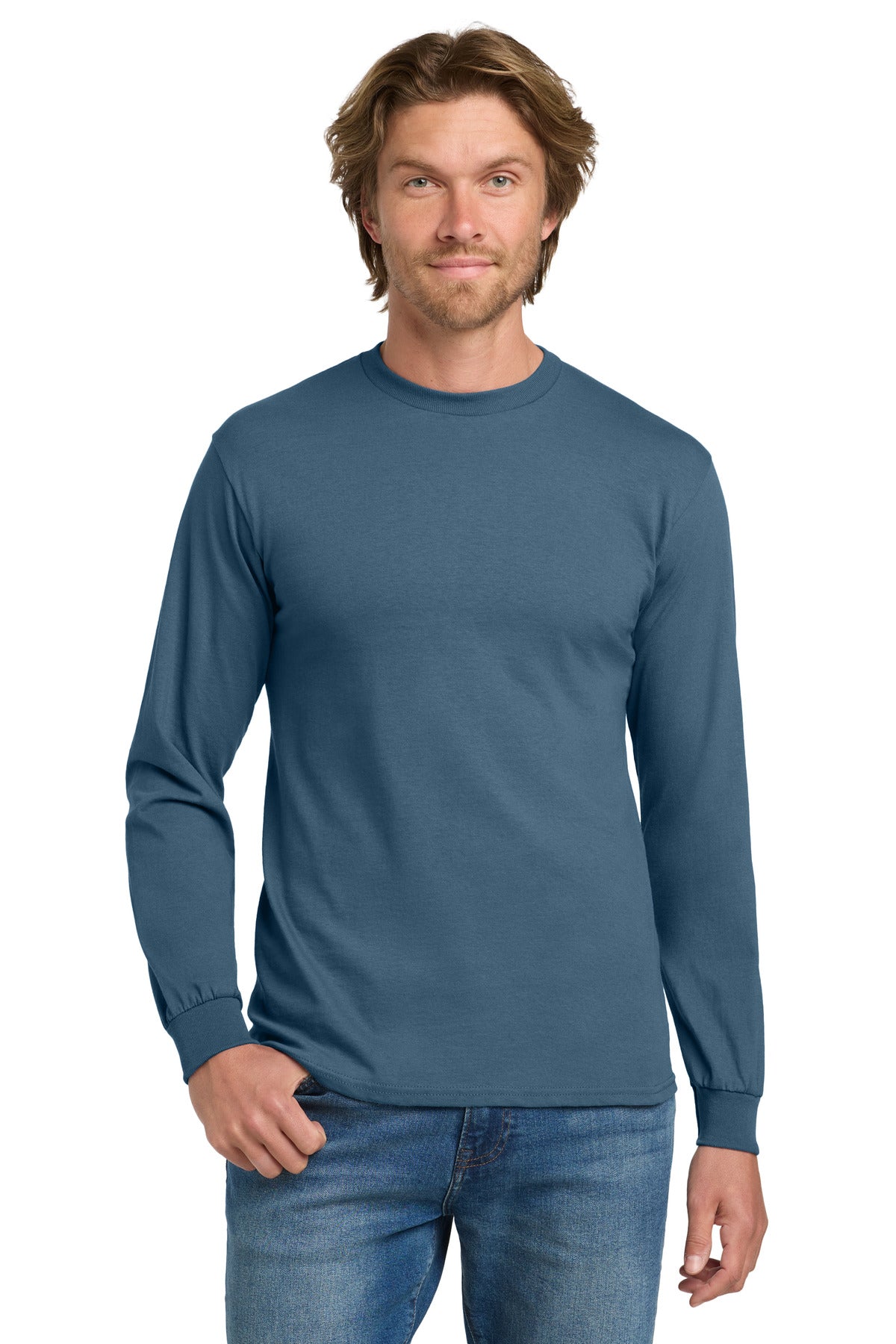 Gildan - Heavy Cotton 100% Cotton Long Sleeve T-Shirt.  5400 - Indigo Blue