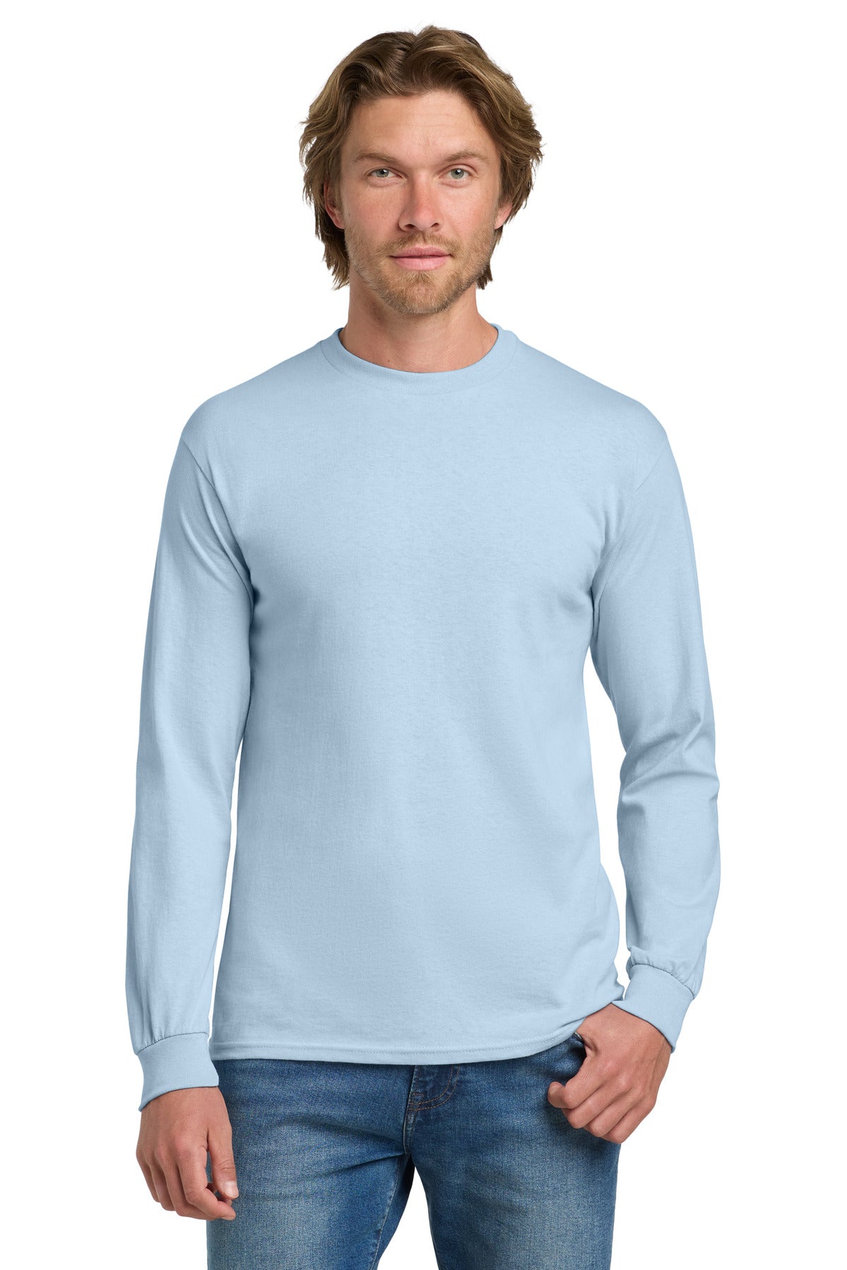 Gildan - Heavy Cotton 100% Cotton Long Sleeve T-Shirt.  5400 - Light Blue