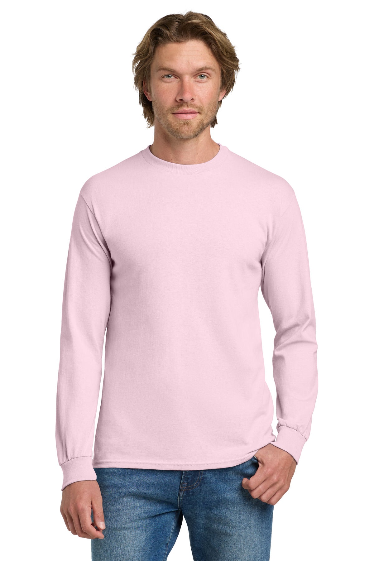 Gildan - Heavy Cotton 100% Cotton Long Sleeve T-Shirt.  5400 - Light Pink