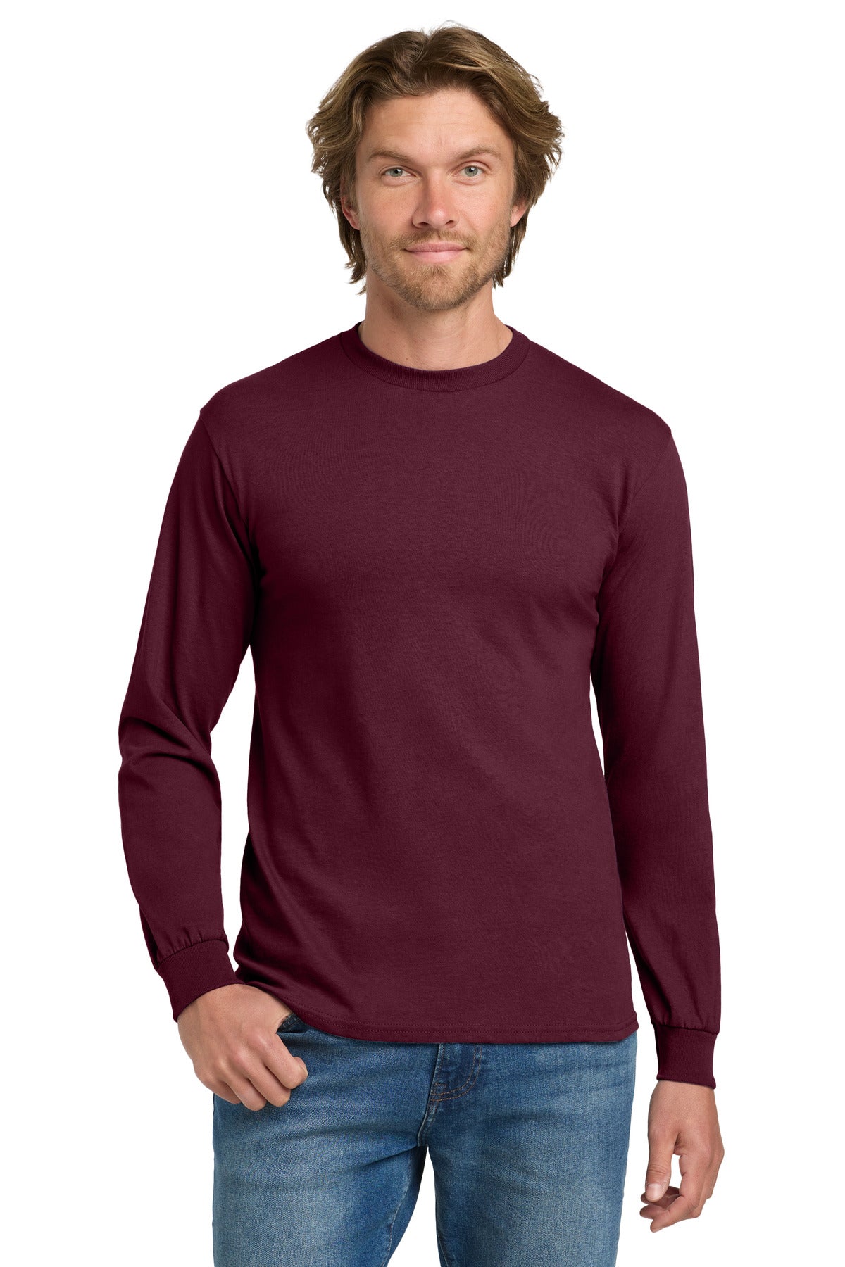 Gildan - Heavy Cotton 100% Cotton Long Sleeve T-Shirt.  5400 - Maroon