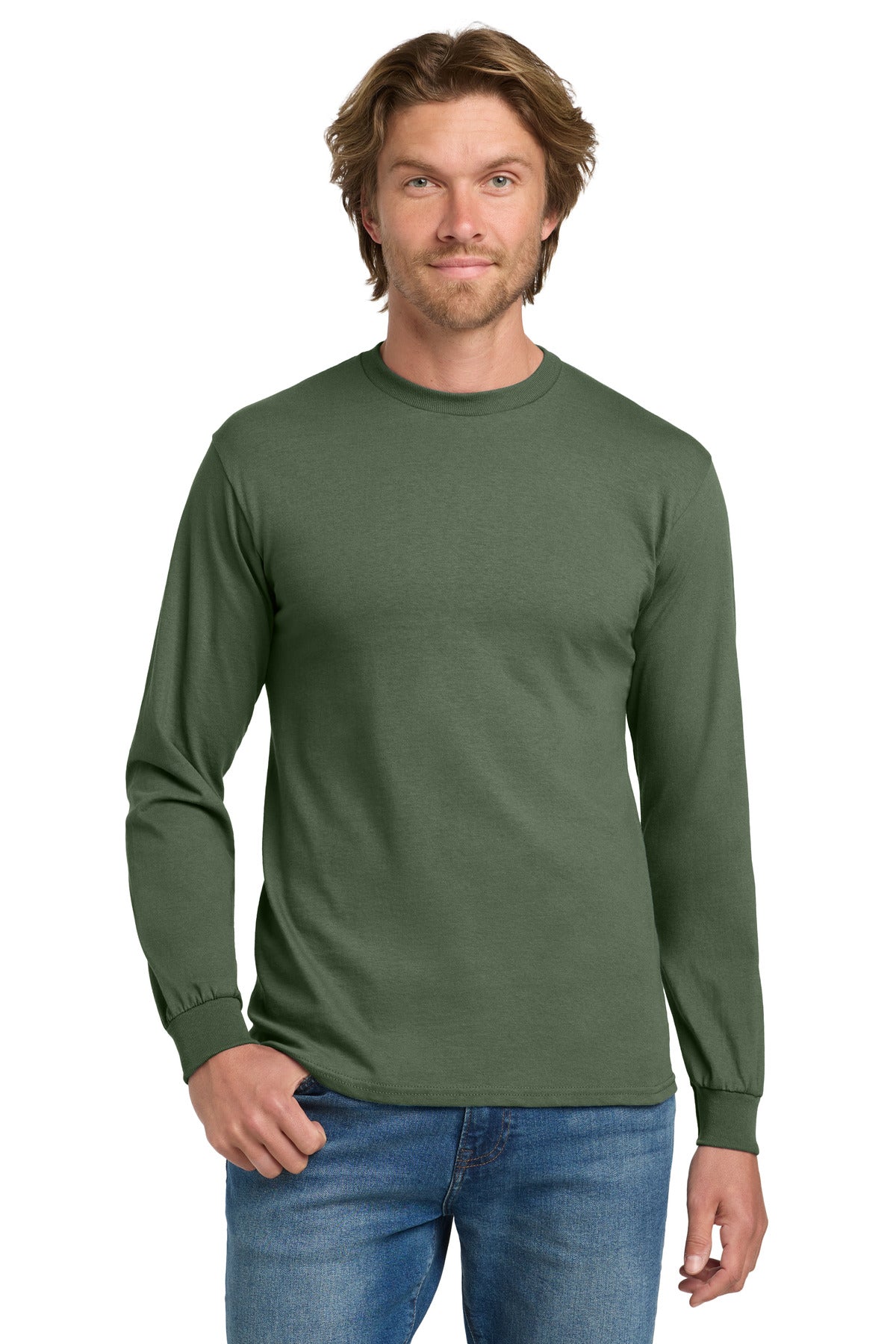 Gildan - Heavy Cotton 100% Cotton Long Sleeve T-Shirt.  5400 - Military Green