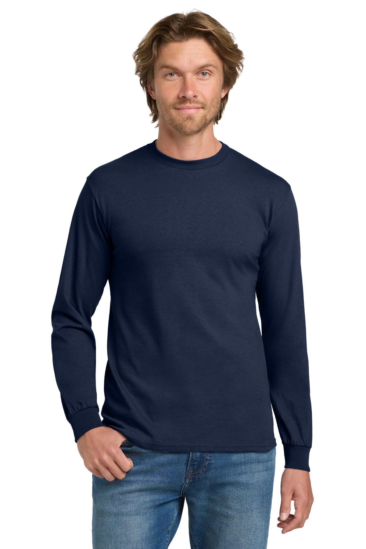 Gildan - Heavy Cotton 100% Cotton Long Sleeve T-Shirt.  5400 - Navy