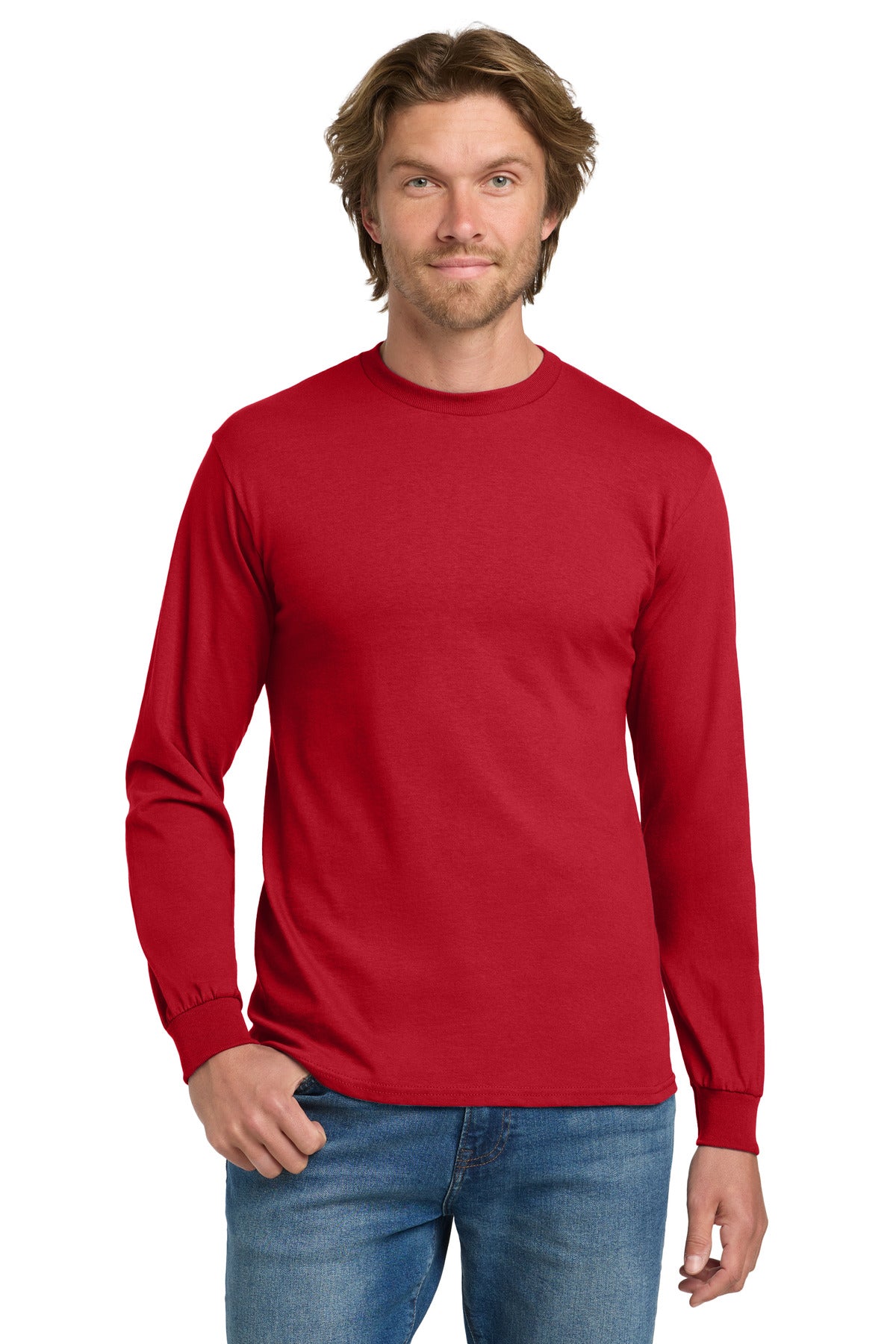 Gildan - Heavy Cotton 100% Cotton Long Sleeve T-Shirt.  5400 - Red