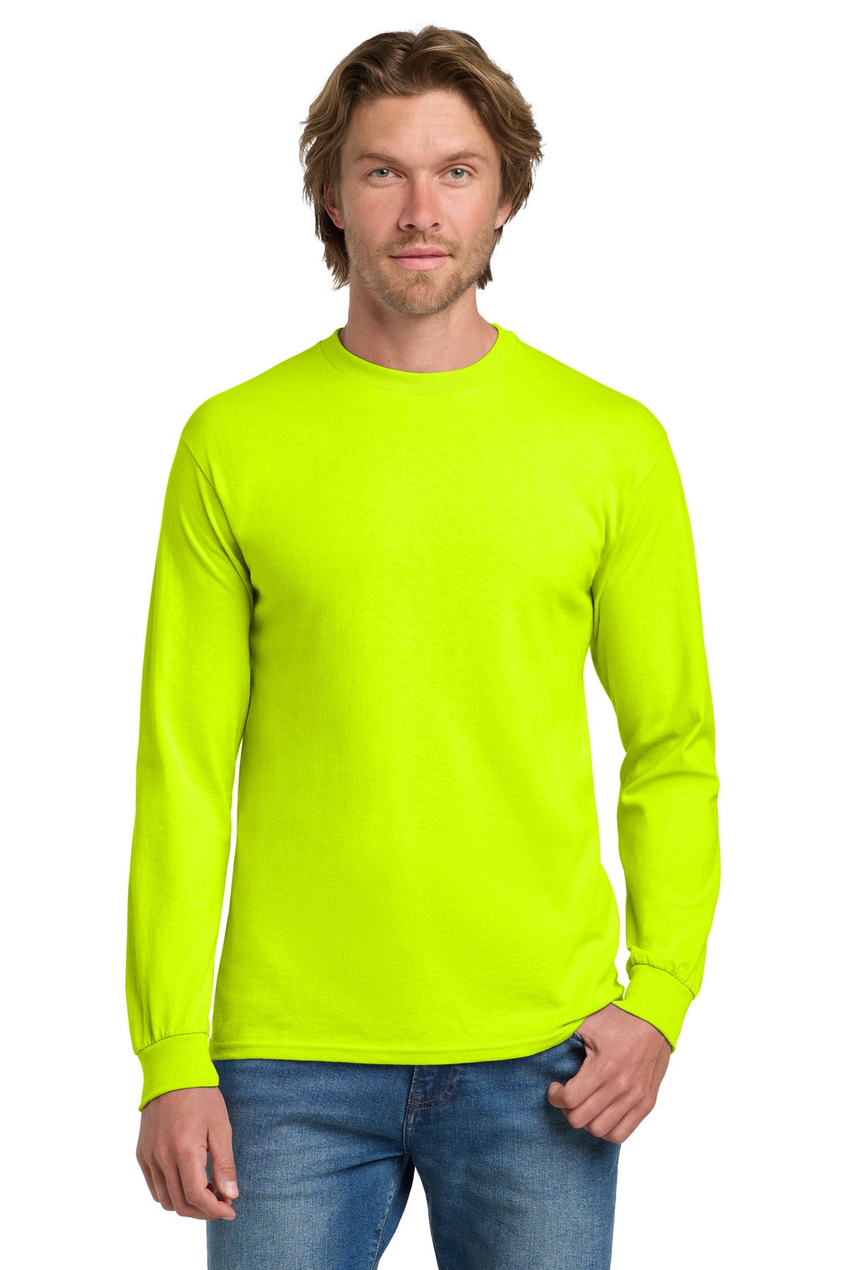 Gildan - Heavy Cotton 100% Cotton Long Sleeve T-Shirt.  5400 - Safety Green