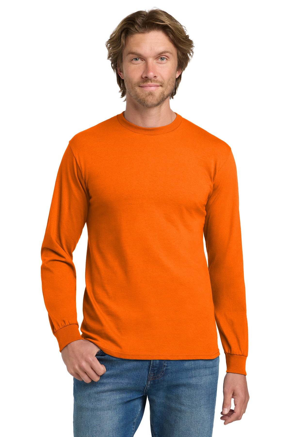 Gildan - Heavy Cotton 100% Cotton Long Sleeve T-Shirt.  5400 - S. Orange