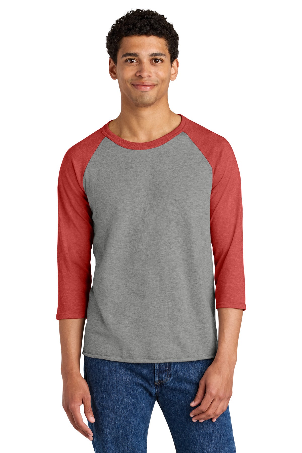 Jerzees Unisex Premium Blend Combed Ring Spun 3/4-Sleeve Raglan 560R - Oxford/ Fiery Red Heather
