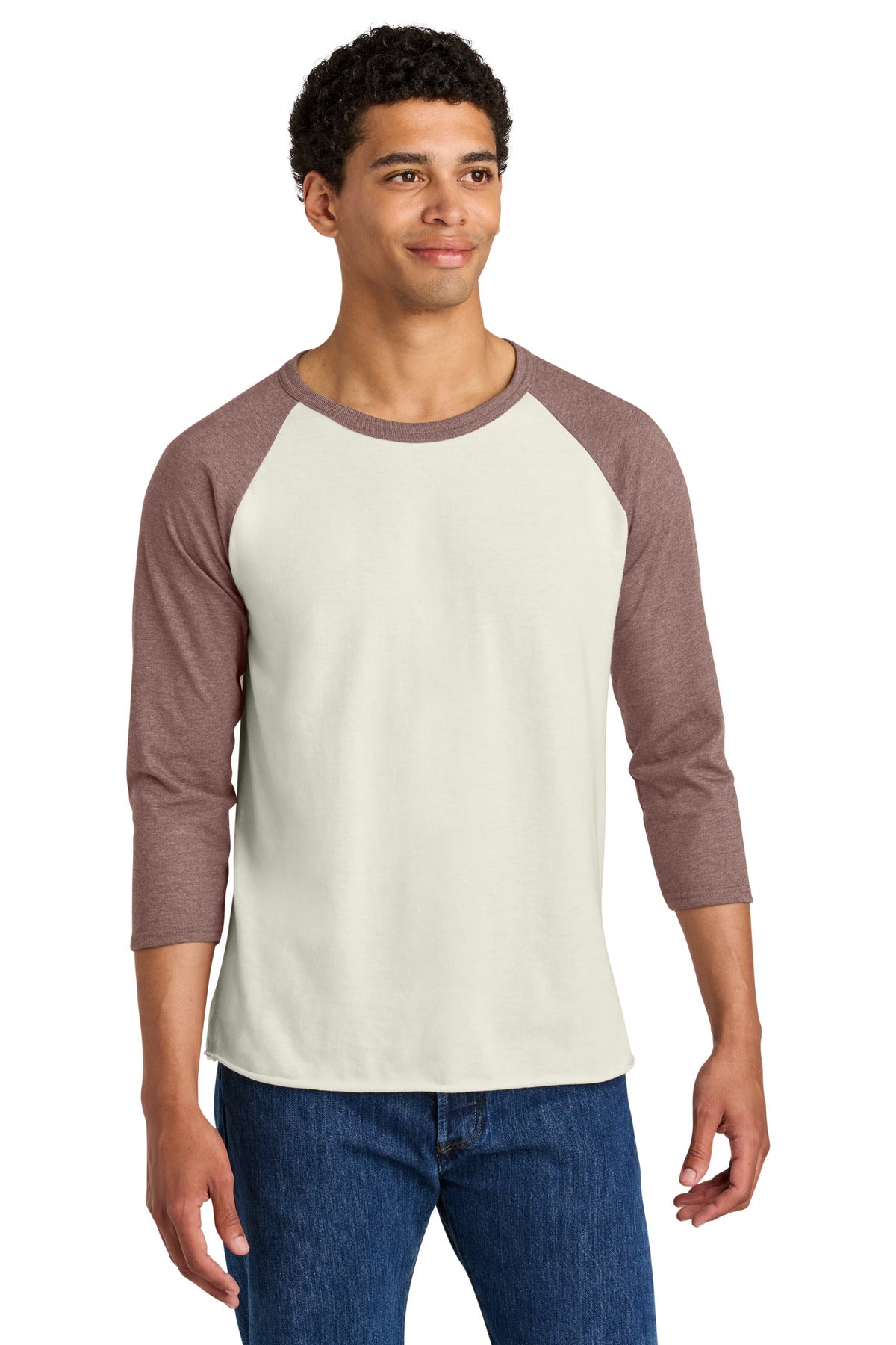Jerzees Unisex Premium Blend Combed Ring Spun 3/4-Sleeve Raglan 560R - Sweet Cream Heather/ Heather Mauve