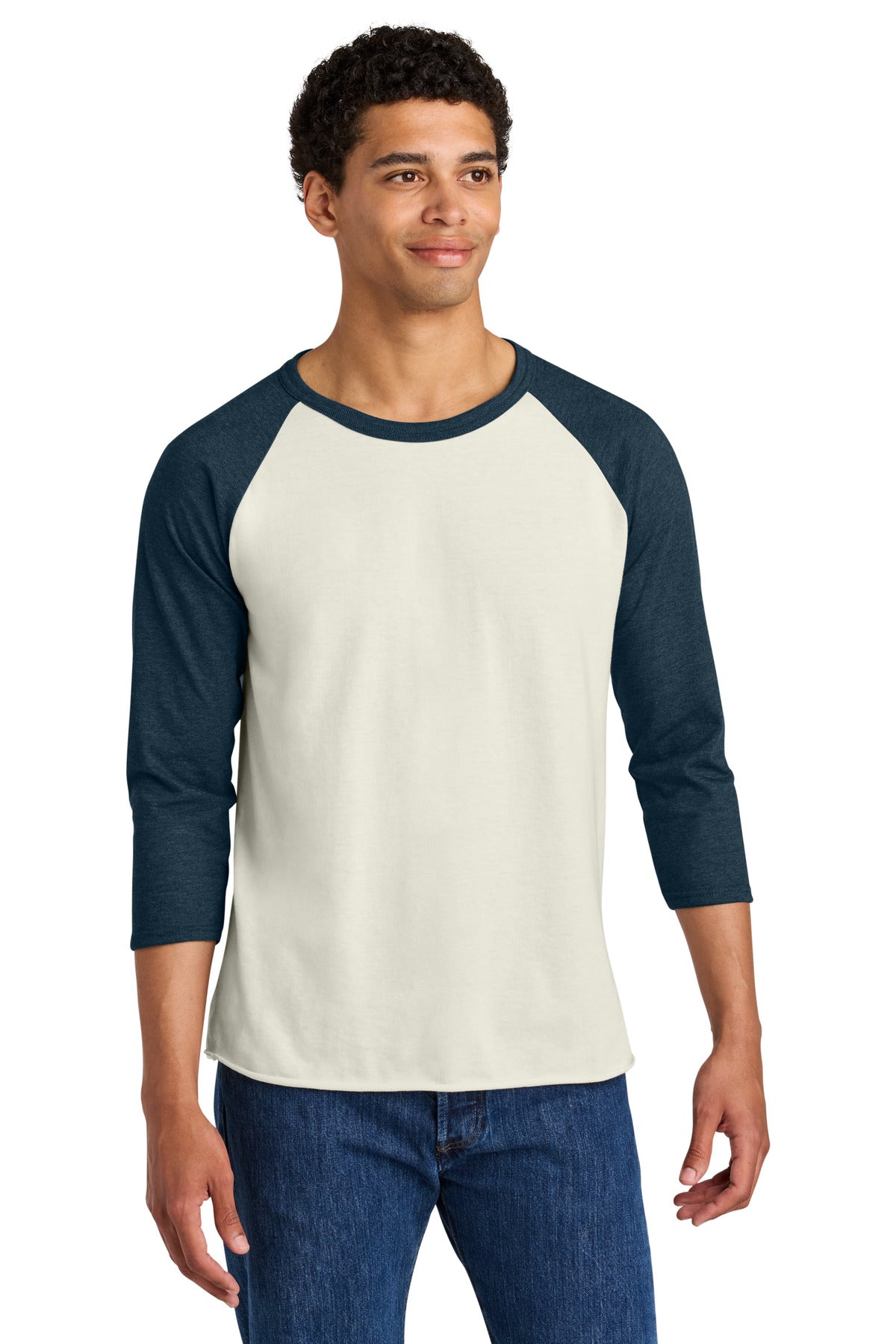 Jerzees Unisex Premium Blend Combed Ring Spun 3/4-Sleeve Raglan 560R - Sweet Cream Heather/ Indigo Heather