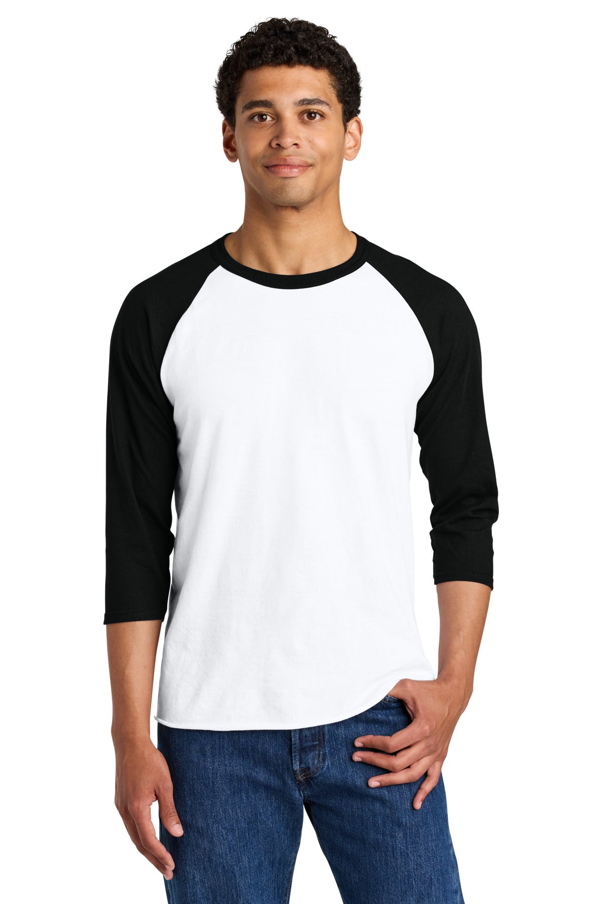 Jerzees Unisex Premium Blend Combed Ring Spun 3/4-Sleeve Raglan 560R - White/ Black Ink