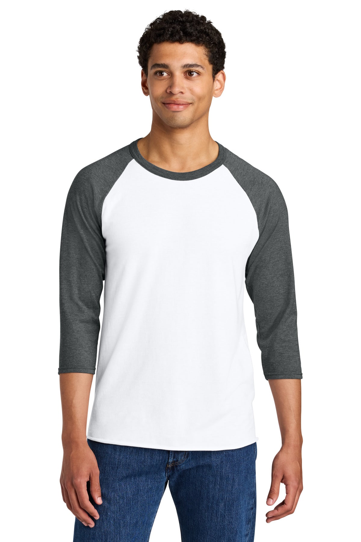 Jerzees Unisex Premium Blend Combed Ring Spun 3/4-Sleeve Raglan 560R - White/ Charcoal Heather