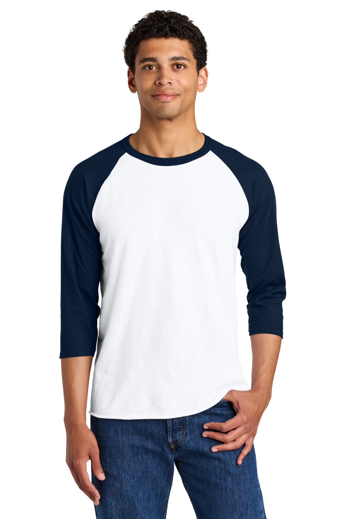 Jerzees Unisex Premium Blend Combed Ring Spun 3/4-Sleeve Raglan 560R - White/ J. Navy