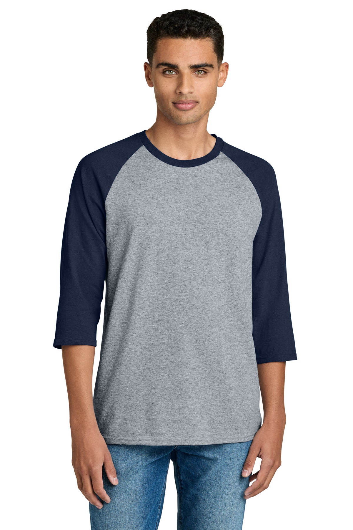 Gildan Heavy Cotton 3/4-Sleeve Raglan T-Shirt. 5700 - Sport Grey Trim Navy
